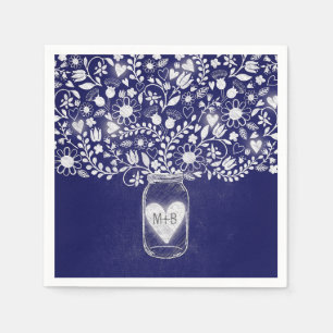 Serviette En Papier fleurs mason jarre bleu royal mariage serviettes