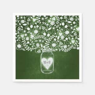 Serviette En Papier fleurs mason jarre vert mariage serviettes