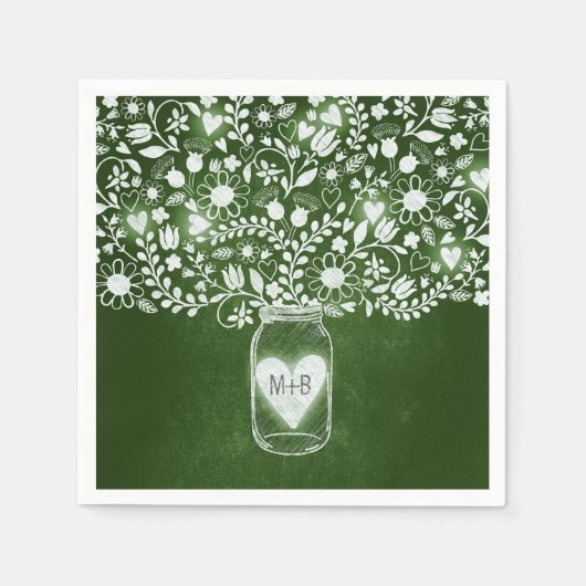 Serviette En Papier fleurs mason jarre vert mariage serviettes (Devant)