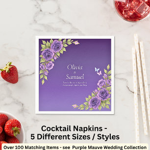 Serviette En Papier Fleurs Mauves Violettes & Cocktail de Mariage Blan