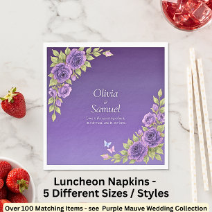 Serviette En Papier Fleurs Mauves Violettes & Luncheon de Mariage Blan
