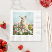 Serviette En Papier Fleurs mignonnes et fête de Pâques lapin (En situation)