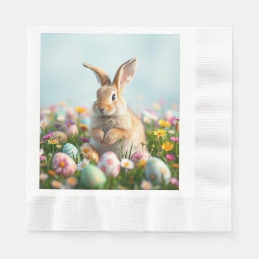 Serviette En Papier Fleurs mignonnes et fête de Pâques lapin (Devant)