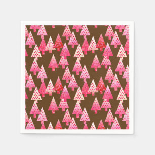 Serviette En Papier Fleurs modernes arbres de Noël - corail & brun