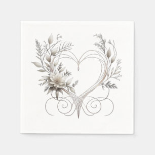 Serviette En Papier Fleurs modernes avec Mariage de coeur - serviettes