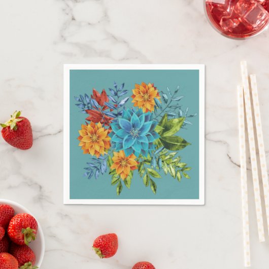 Serviette En Papier Fleurs Modernes Colorées (En situation)