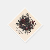 Serviette En Papier Fleurs Moody foncé Élégant Mariage à la crème flor (Coin)