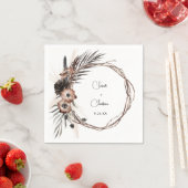 Serviette En Papier Fleurs Naturelles & Noires Boho Rustique Nom V2 (En situation)
