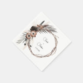 Serviette En Papier Fleurs Naturelles & Noires Boho Rustique Nom V2 (Coin)