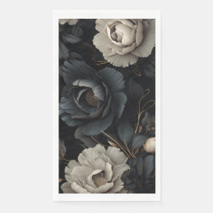 Serviette En Papier Fleurs noires et blanches
