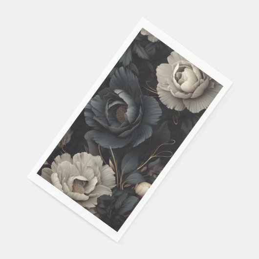 Serviette En Papier Fleurs noires et blanches (Coin)