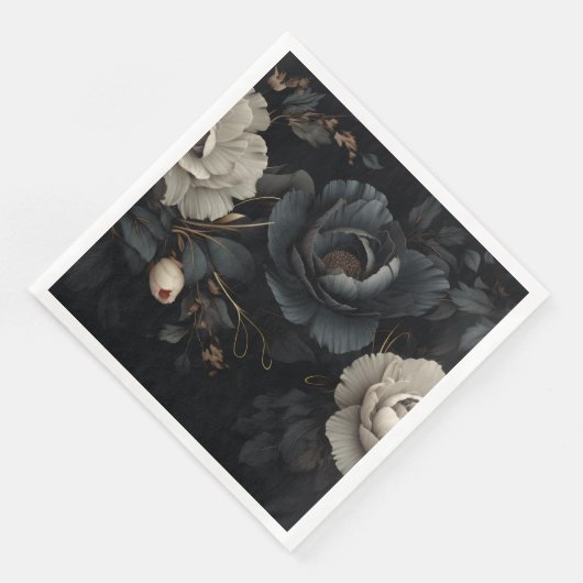 Serviette En Papier Fleurs noires et blanches (Coin)