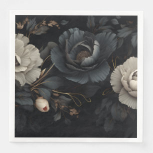 Serviette En Papier Fleurs noires et blanches