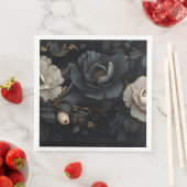 Serviette En Papier Fleurs noires et blanches (En situation)