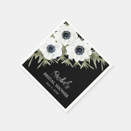 Serviette En Papier Fleurs noires et blanches Baby Shower (Coin)