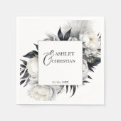 Serviette En Papier Fleurs noires et blanches modèle mariage (Devant)
