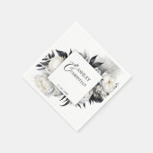 Serviette En Papier Fleurs noires et blanches modèle mariage (Coin)