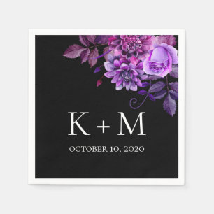 Serviette En Papier Fleurs noires et violettes mariage. Botanique lila