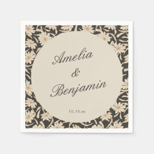 Serviette En Papier Fleurs noires ivoire personnalisées pour mariage l