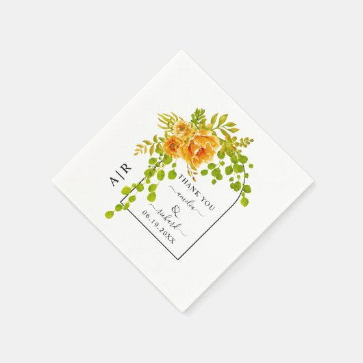 Serviette En Papier Fleurs orange, arche et monogramme mariage de auto (Coin)