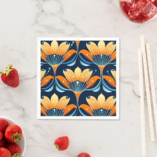 Serviette En Papier Fleurs orange bleu Art Déco