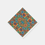 Serviette En Papier Fleurs orange et bleu (Coin)