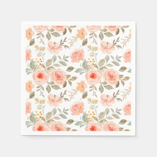 Serviette En Papier Fleurs Orange Pêche (Devant)