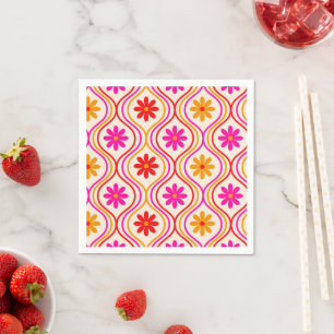 Serviette En Papier Fleurs orange rose rouge rétro sur motif ogee