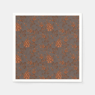 Serviette En Papier Fleurs orange sur fond brun-grisâtre.