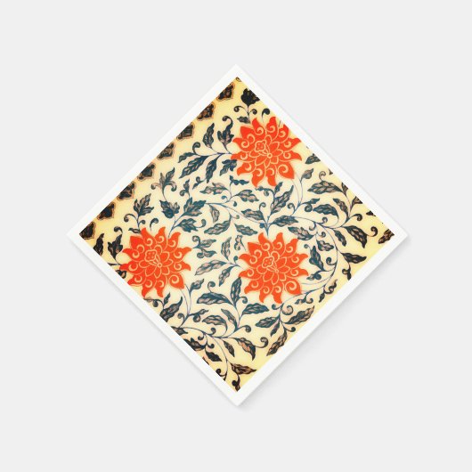 Serviette En Papier Fleurs orange vif motif chinois (Coin)