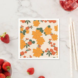 Serviette En Papier Fleurs Oranges, Motif Floral, Motif De Fleurs