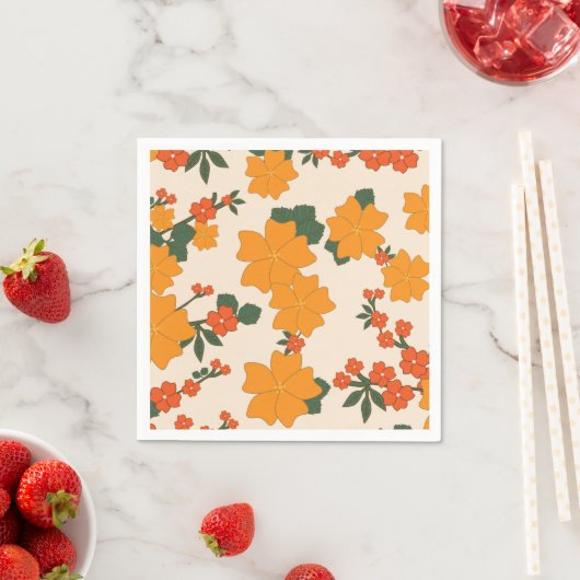 Serviette En Papier Fleurs Oranges, Motif Floral, Motif De Fleurs (En situation)