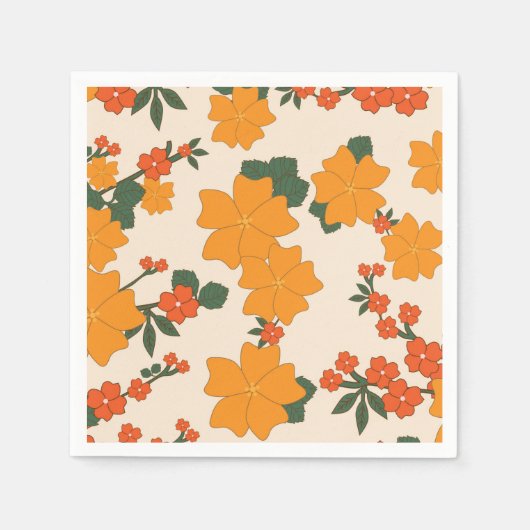 Serviette En Papier Fleurs Oranges, Motif Floral, Motif De Fleurs (Devant)