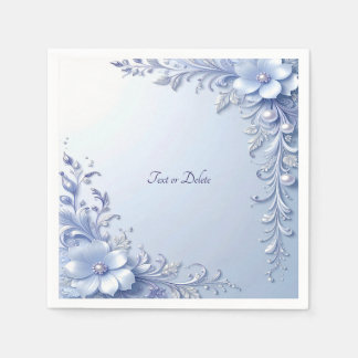 Serviette En Papier Fleurs Ornées Bleues avec Perles