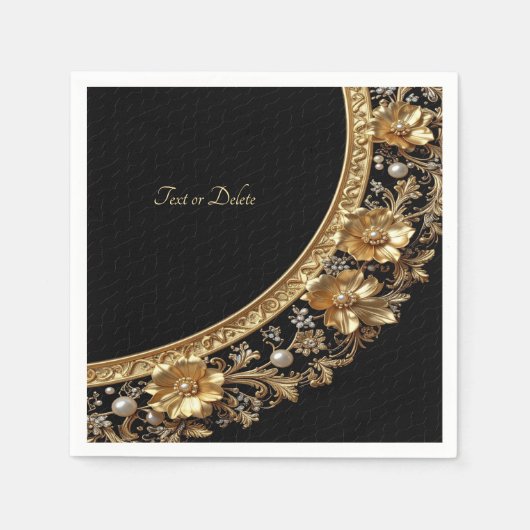 Serviette En Papier Fleurs Ornées Dorées (Devant)