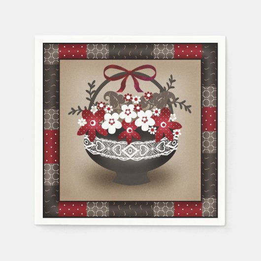 Serviette En Papier Fleurs panier cadre en dentelle design floral vint (Devant)