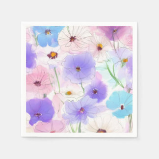 Serviette En Papier Fleurs pastel à l'aquarelle