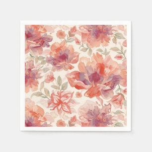 Serviette En Papier Fleurs pastel aquarelle orange clair
