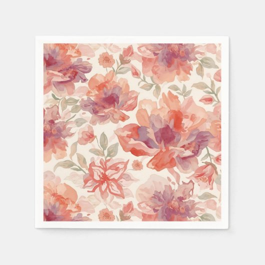 Serviette En Papier Fleurs pastel aquarelle orange clair (Devant)
