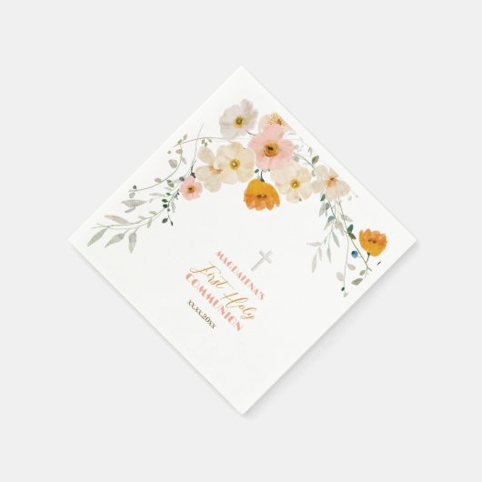 Serviette En Papier Fleurs pastel et verdure Première communion sainte (Coin)