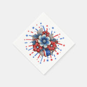 Serviette En Papier Fleurs patriotiques en rouge blanc et 4 juillet bl (Coin)