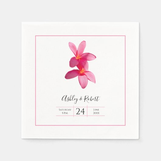 Serviette En Papier Fleurs Plumeria rose, serviettes Mariages modernes (Devant)