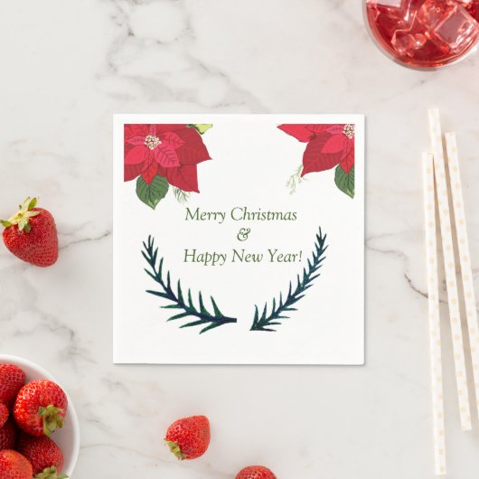 Serviette En Papier Fleurs Poinsettia Noël personnalisé (En situation)