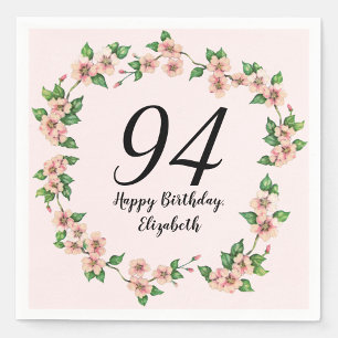 Serviette En Papier Fleurs pour 94e anniversaire joli rose blush