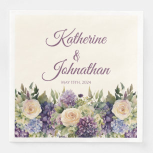 Serviette En Papier Fleurs pourpres Aquarelle-Mariage-
