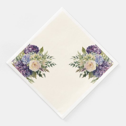 Serviette En Papier Fleurs pourpres Aquarelle-Mariage- (Coin)