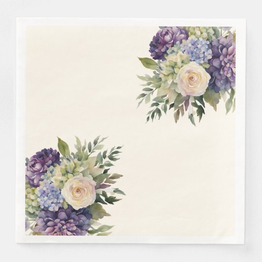 Serviette En Papier Fleurs pourpres Aquarelle-Mariage- (Devant)