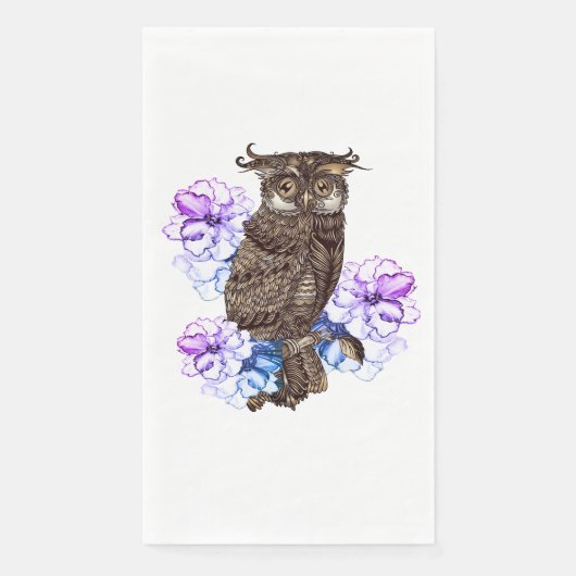 Serviette En Papier Fleurs pourpres de Chouette Brown (Devant)