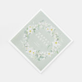 Serviette En Papier Fleurs printanières dans une couronne florale blan (Coin)