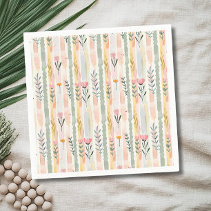 Serviette En Papier Fleurs rayées pastel aquarelle vintage